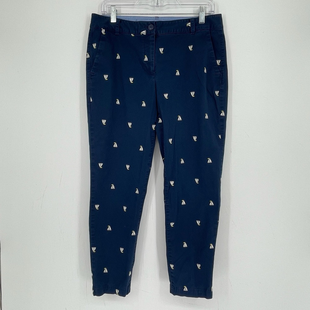 Talbots Women's Navy Sailboat Embroidered Weekend Nautical Chino Pants Size 8P